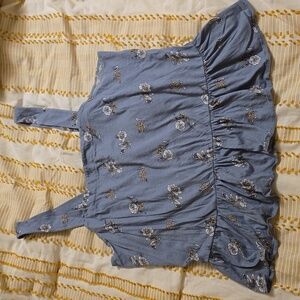 Loft Peplum Slate Blue Floral Tank Top Sleeveless Ruffle Vintage Style XL